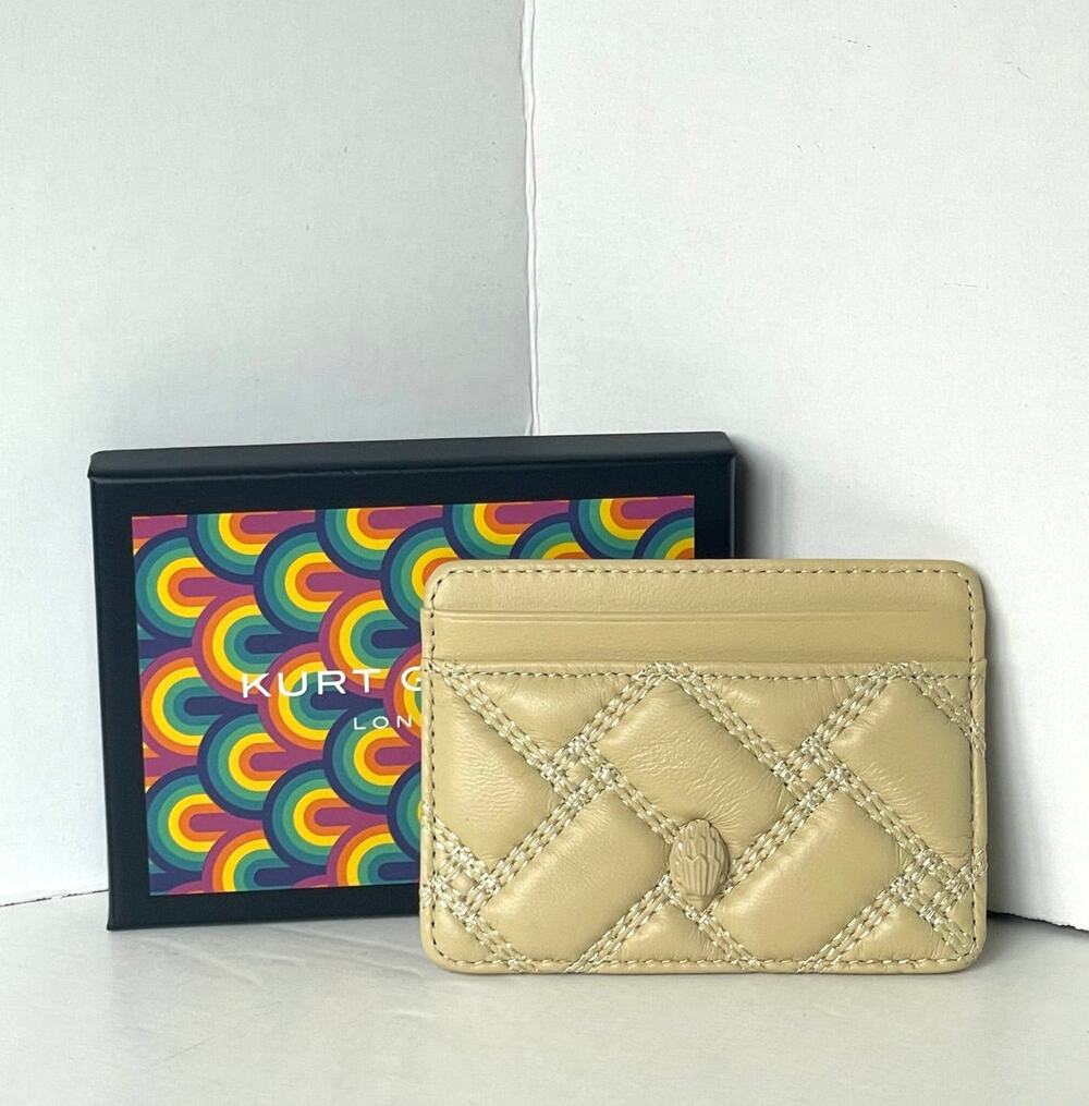 Kurt Geiger Kensington Drench Quilted Leather Card Holder Cream Yellow
